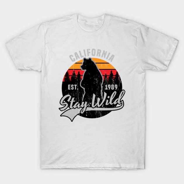 California stay wild bear vintage retro sunset outdoors wilderness T-Shirt by SpaceWiz95